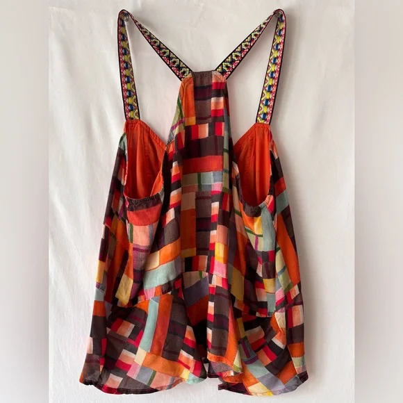 Anthropologie Pilcro Bright Colorful Geometric Racerback Top Peplum Sz M Buttons - Picture 4 of 13